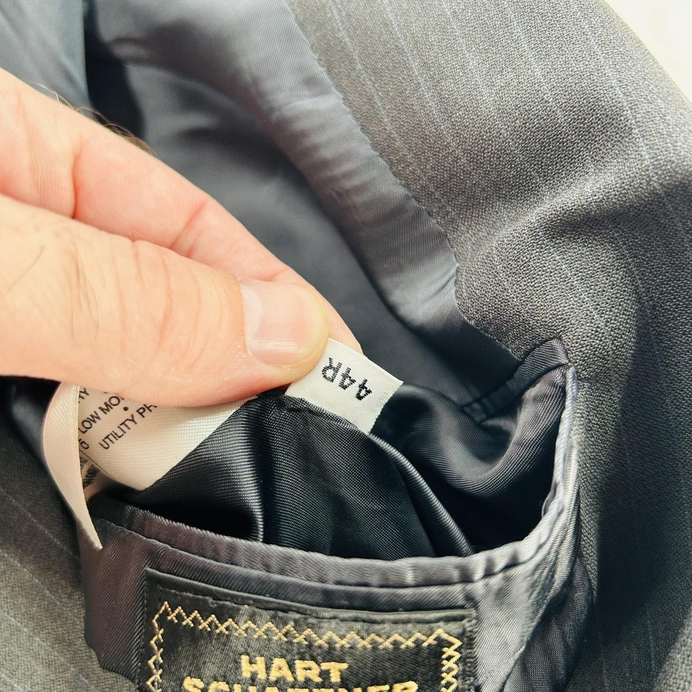 Hart Schaffner Marx Suit Jacket Mens 44R Gray Pinstripe Classic Fit Two Button - Picture 6 of 16